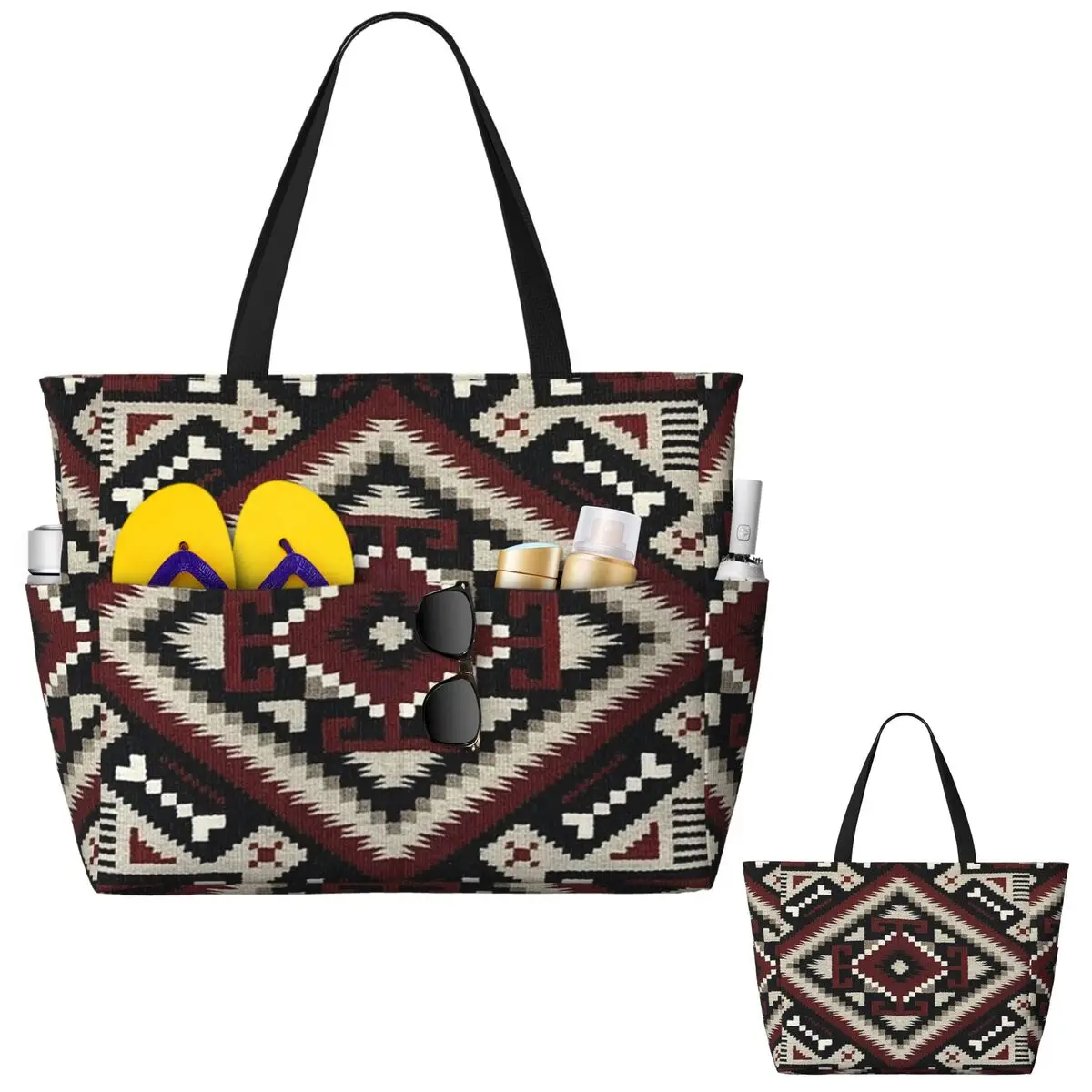 

Indian Painting Native American Aztec Tribal Pattern Beach Tote Bag Sport Gym Yoga Duffle Tote Bag Women Travel Bag Fitness bag