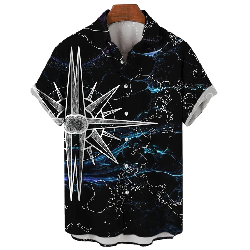 Anchor 3d Print Beach Shirts Men'S Hawaiian Shirts Men'S Vocation Blouses Map Lapel Shirt Cuba Camisa Men'S Clothing Turn Over