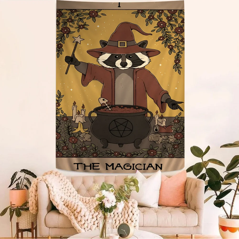 

Raccoons Tarot Printed Large Wall Tapestry Indian Buddha Wall Decoration Witchcraft Bohemian Hippie Decor Blanket