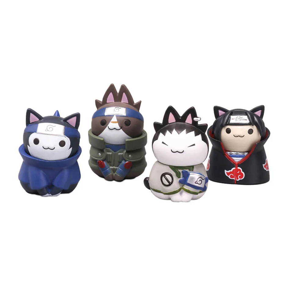 8Pcs Anime Naruto Figures Kawaii Mini Q Version Modle NARUTO Cat Action Figuras Cartoon Model Kids Gift Toys Suit Dropshipping