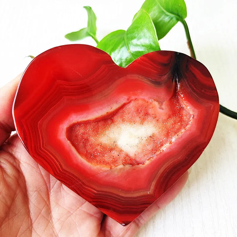 자연 붉은 마노 슬라이스 스톤 지 오드 크리스탈 칩 러브 하트 룸 장식 홈 및 보석 Carnelian 장식품 Reiki 치유