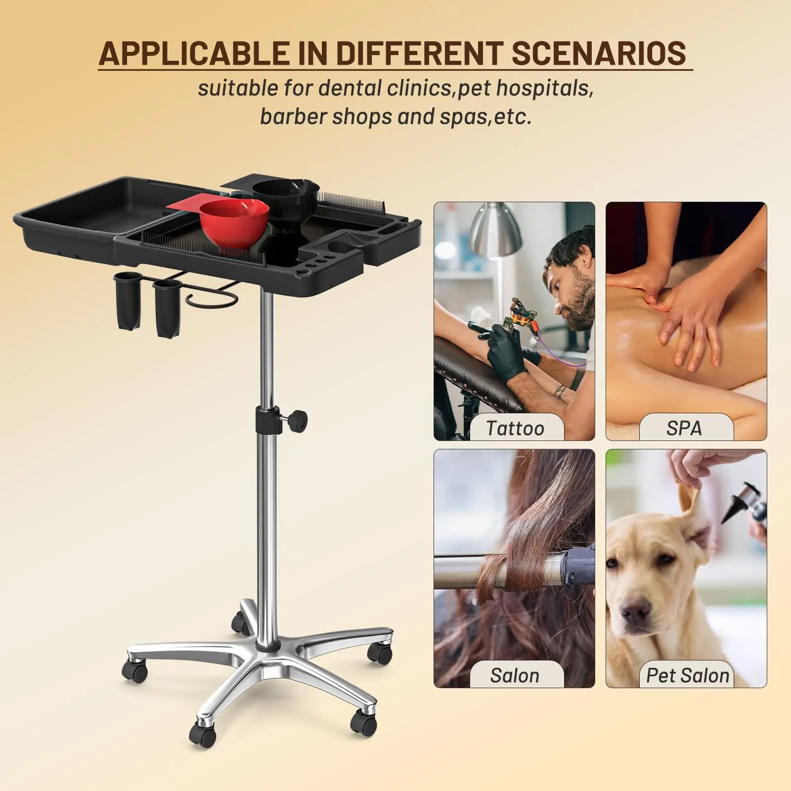 Hairdressing tray, hair salon specific adjustable storage tool cart