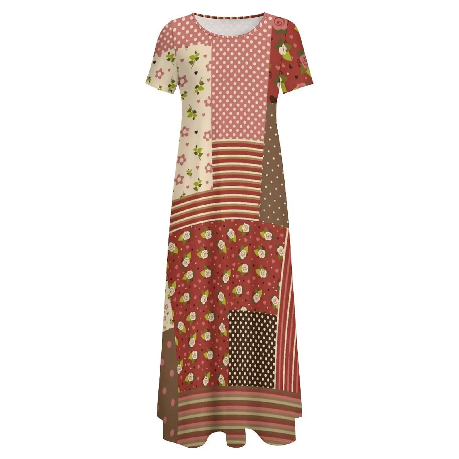 Vestido de lunares a rayas, vestido Maxi con estampado de almazuela, estilo callejero, Vestidos largos bohemios de playa para mujer, Vestidos de manga corta de gran tamaño