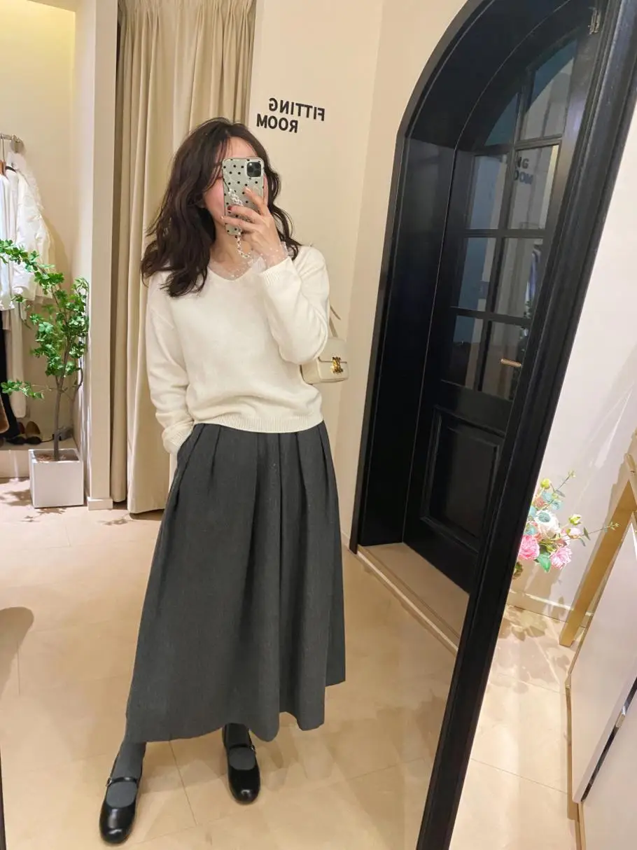 

Romantic Flower ey Woolen A-Line Skirt High Waist Winter New Arrival Women's Faion French Sle Waed Effect Skirt