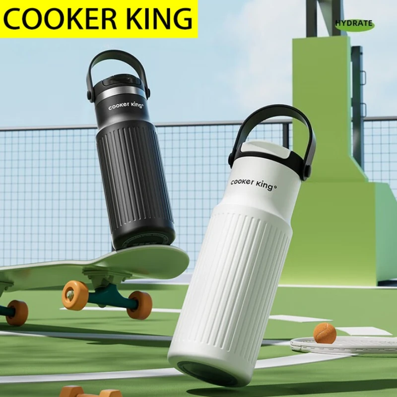 

COOKER KING 1PC Vacuum Insulated Water Bottle, Straw and Handle Stainless Steel Water Bottles for Car Sports Home Office