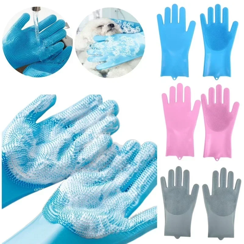 

1Pair Dishwashing Cleaning Gloves Silicone Rubber Sponge Glove Household Scrubber Kitchen Clean Tools Dropshipping Kitchen Tool