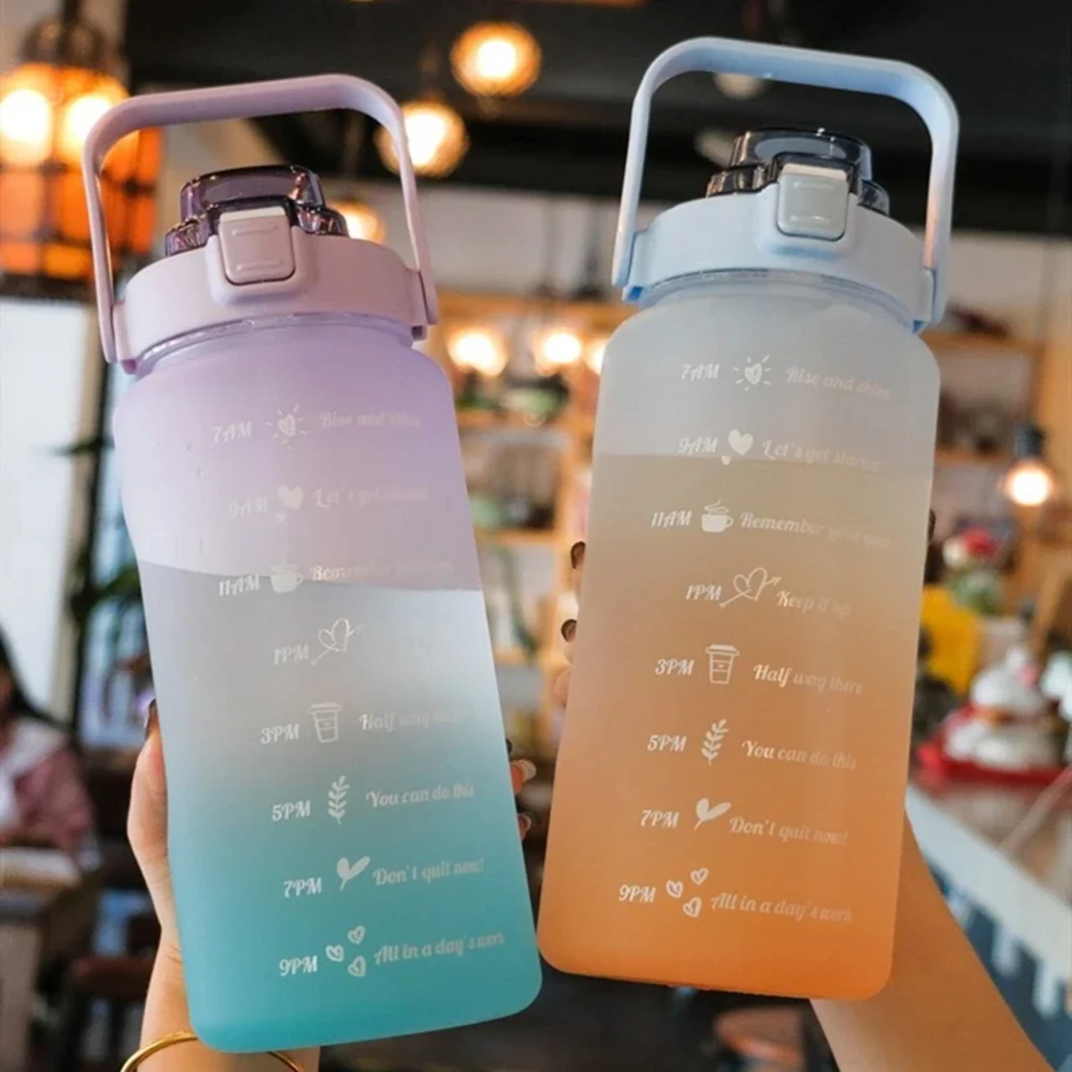 

2 Liters Water Bottle Motivational Drinking Bottle with Time Marker Straw Gradient Plastic Cups Fitness Outdoor Drinkware