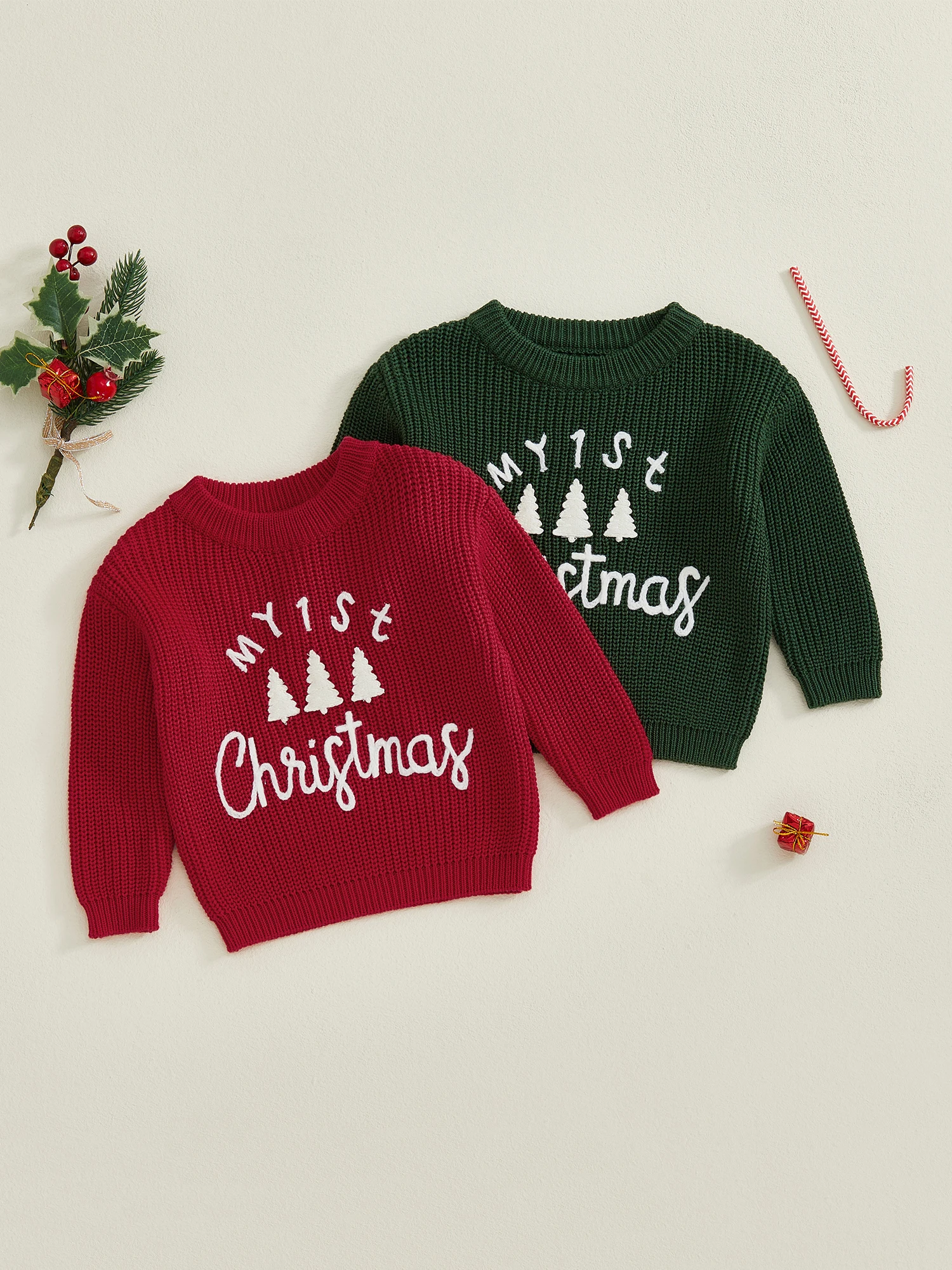 

Cute Infant Holiday Pullovers with Festive Tree Design and Cozy Long Sleeves for Winter Celebrations - Kids Xmas Jumpers for