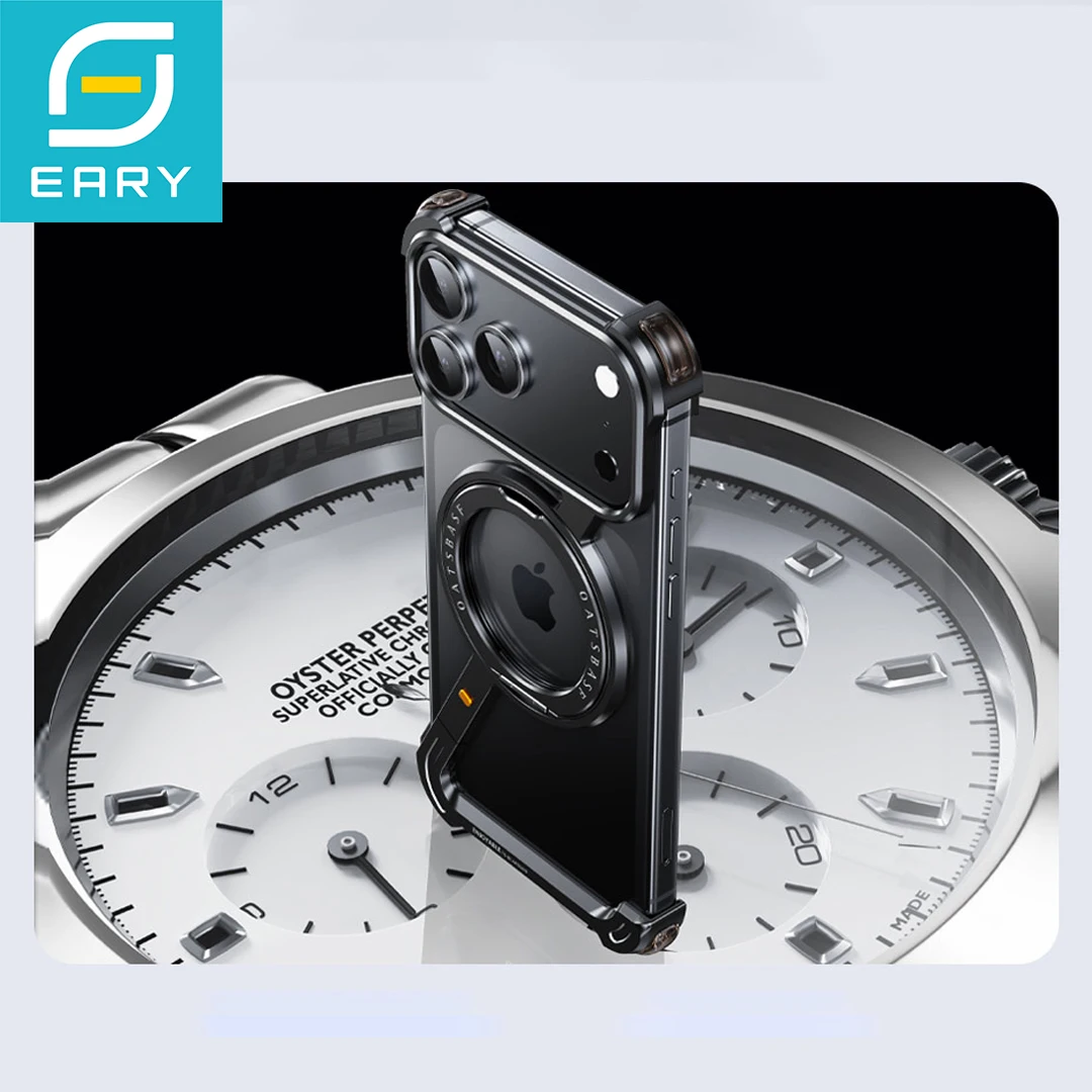 Bezramkowe etui Eary Bumper Case do iPhone 18 17 Pro Max Air 360 ° Obrotowy stojak z aluminiową metalową obudową, odporny na wstrząsy pokrowiec ochronny na telefon — zdjęcie produktu 6