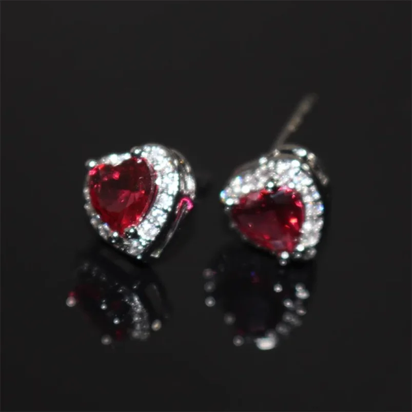 CC Heart Stud Earrings for Women Girl 7*7mm Red Zirconia Wedding Engagement Jewelry Fashion Accessories Drop Shipping CCE663