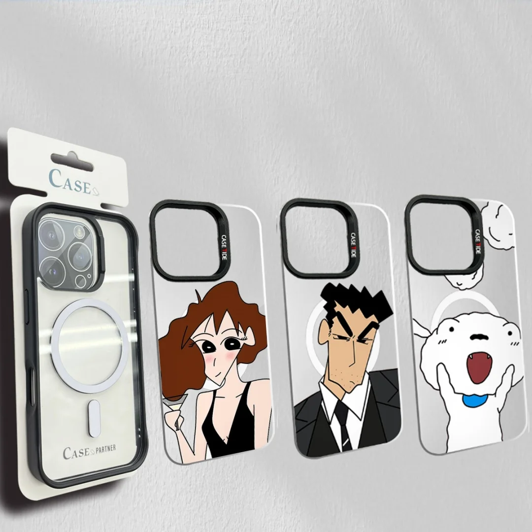 

Crayon Shin-chan Nohara Hiroshi Phone Case for iPhone 11 12 14 15 16 Pro Max Plus Misae Shiro 2 in 1 Magnetic Magsafe Cover