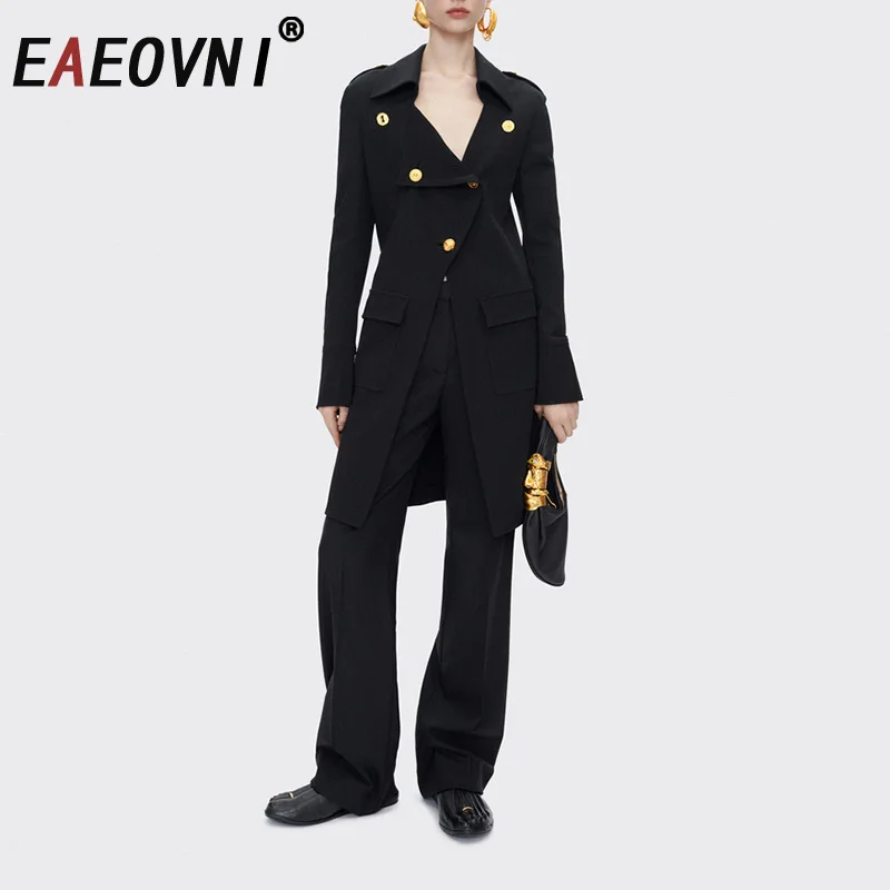 

EAEOVNI 202, осенняя новая женская куртка, офисная женская однотонная куртка на пуговицах, тонкое пальто средней длины, модная темпераментная одежда