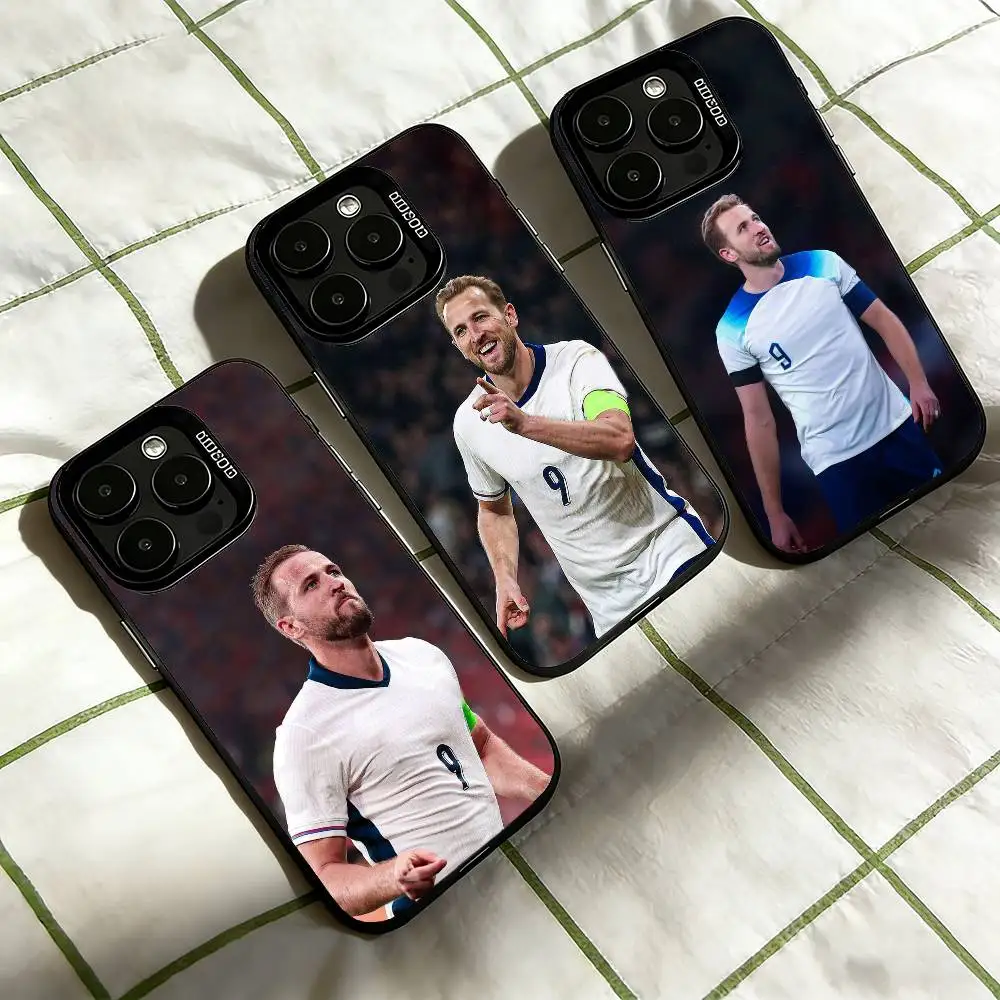 Funda para Teléfono con Diseño del Estrella de Fútbol H-Harry Kane para iPhone 17, 16, 15, 14, 13, 12, 11 Plus, Pro Max, XS, Funda Plateada Colorida