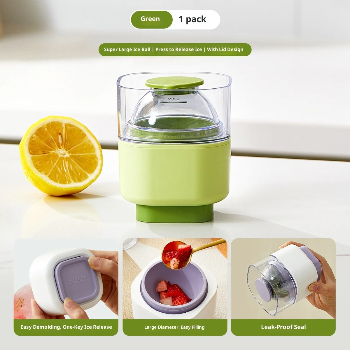 

Press-to-Freeze Large Ice Ball Mold Spherical Silicone Ice Tray for Making round Ice Blocks Perfect for Drinks And Cooling