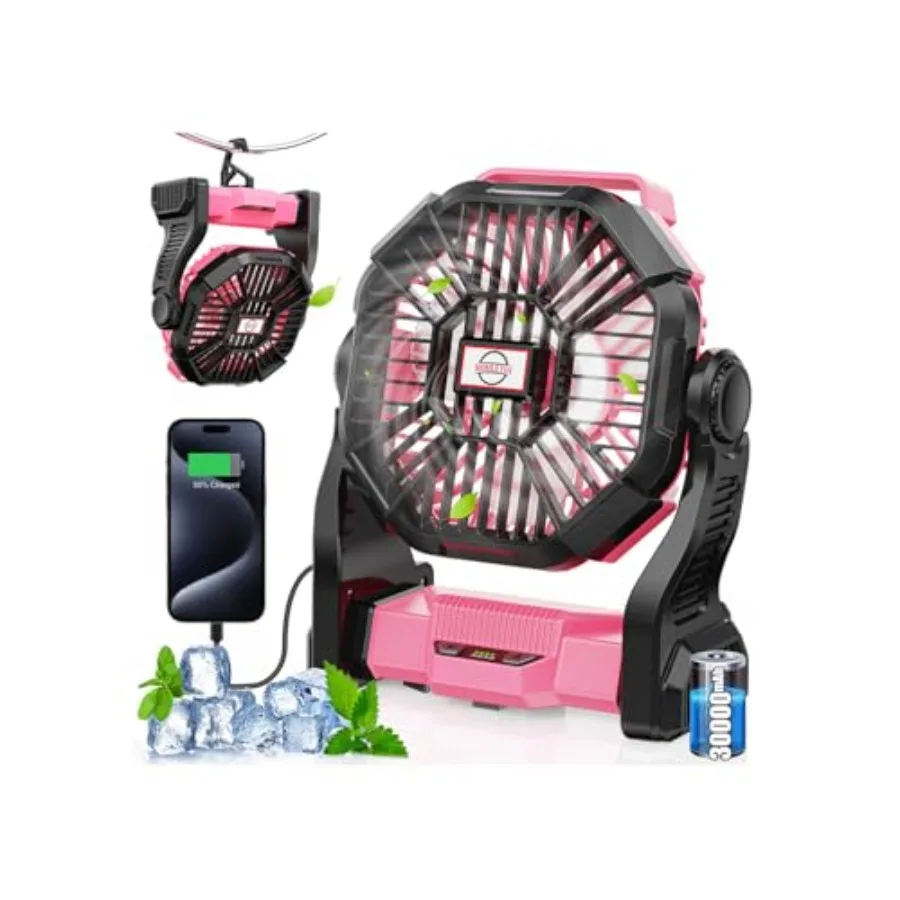 

30000mAh Rechargeable Camping Fan with LED LanternPortable Battery Powered Outdoor Fan for Bedroom Camping Travel Hiking Beach