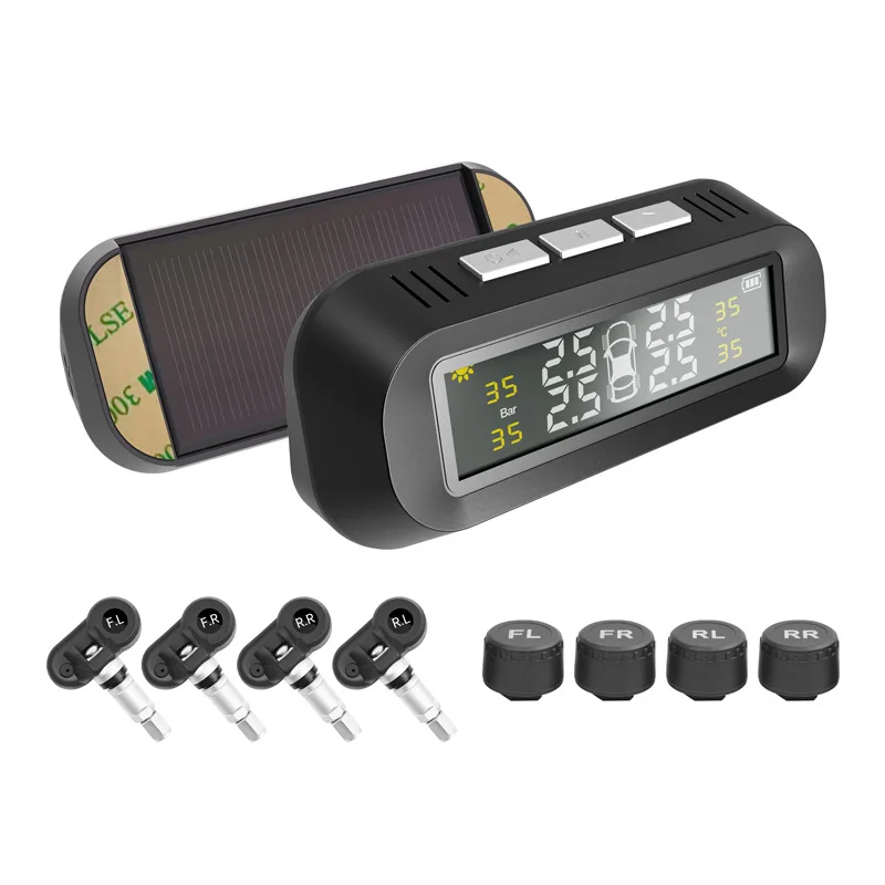 Solar Power External Sensor 2025 Auto Security Alarm Tyre Pressure Car TPMS Tyre Pressure Monitoring System Digital LCD Display