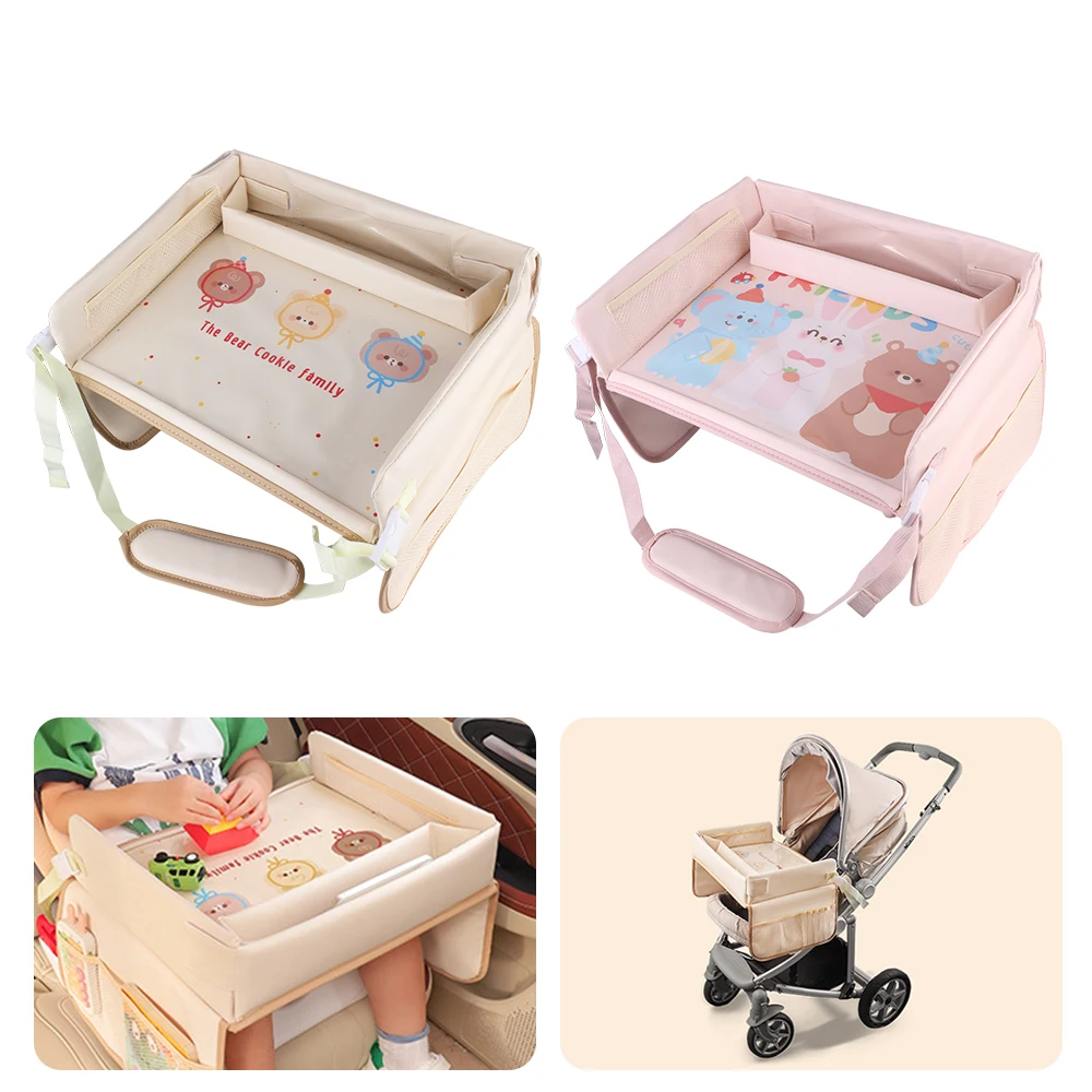 Car Dining Drawing Table Foldable Small Table Storage Tool Car Child Safety Seat Tray Waterproof Car Seat Table Tray Cartoon