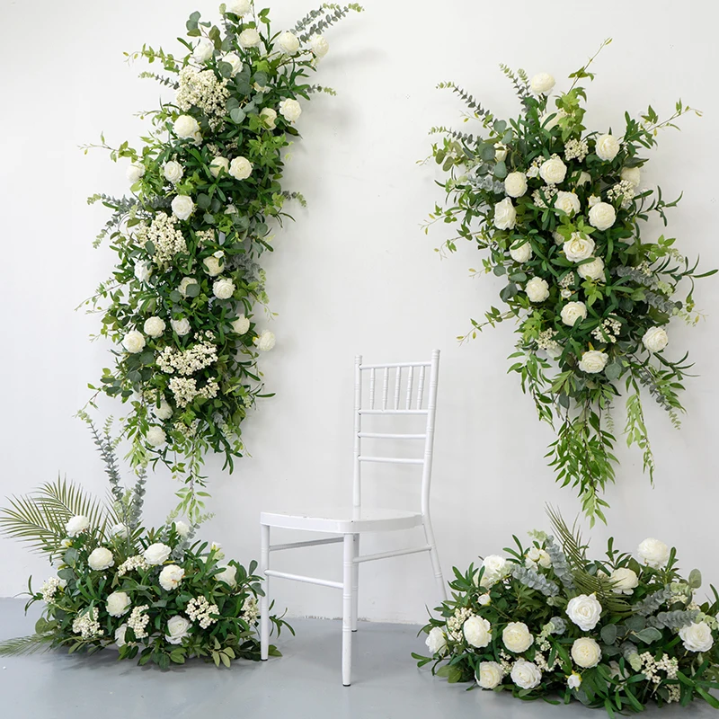 

Wedding Party Decoration Green Willow Leaves Eucalyptus Flower Arrangement Party Event Floor Flowers White Rose Arch Decor