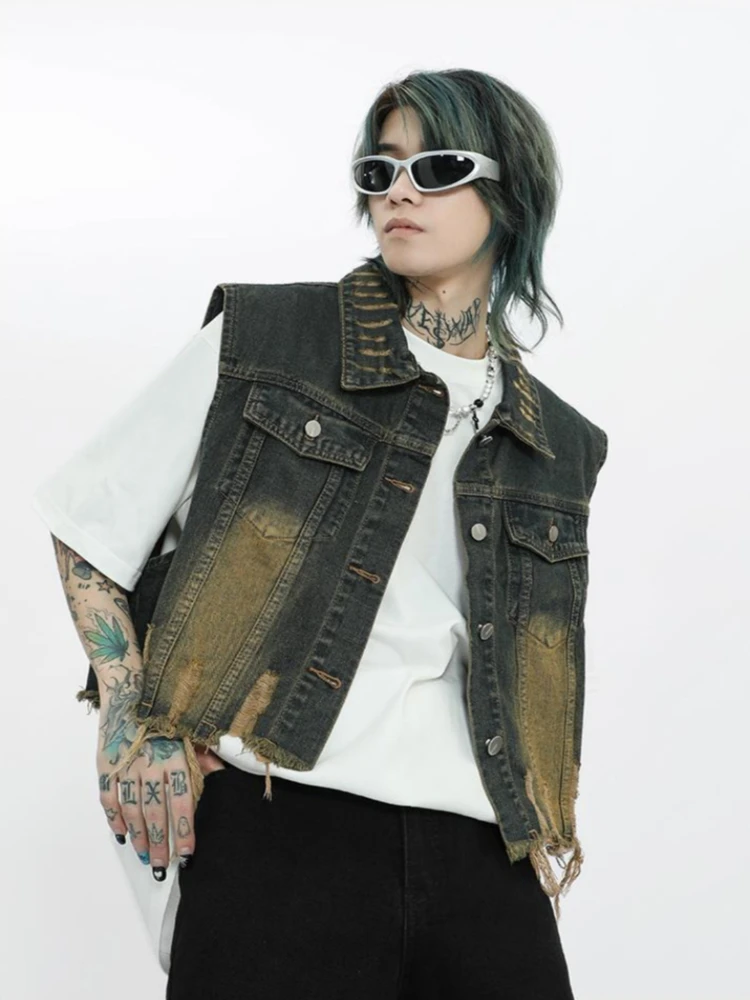 

Men's Retro Washed Denim Vest Lightweight Unisex Short Sleeveless Jacket for Summer​