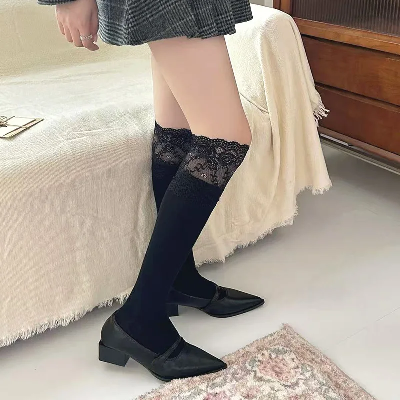 Autumn Winter Spring Korean Sexy Lace Sweetly Pile Up Socks Girl JK Slim Calf Socks Women Lolita Fashion Boots Socks