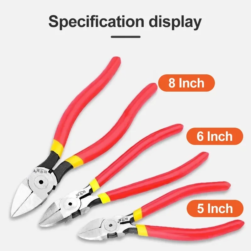 YLONDAO 5/6/8 Inch Cr-V Plastic Pliers Diagonal Pliers Mini Electronic Wire Stripping Tool Side Cutter Cable Nipper DIY Repair