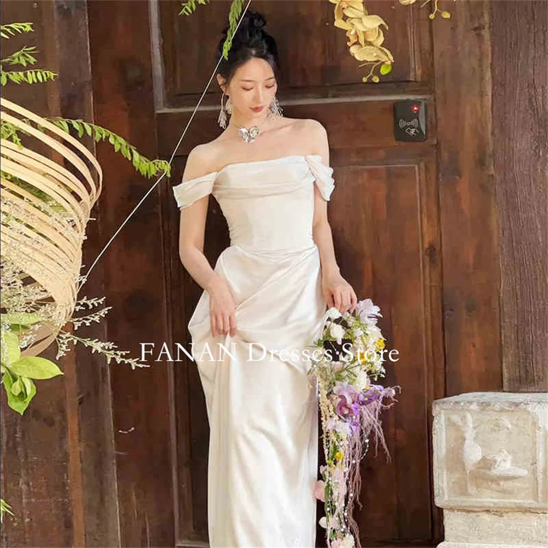 

FANAN Korea Ivory Wedding Dresses 웨딩드레스 Silk Satin Customized Off the Shoulder Mermaid Corset Bride Gowns Plus Size