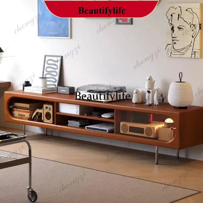 TV cabinet Solid wood medium and ancient style small apartment glass sliding door locker Floor retro TV cabinet m138