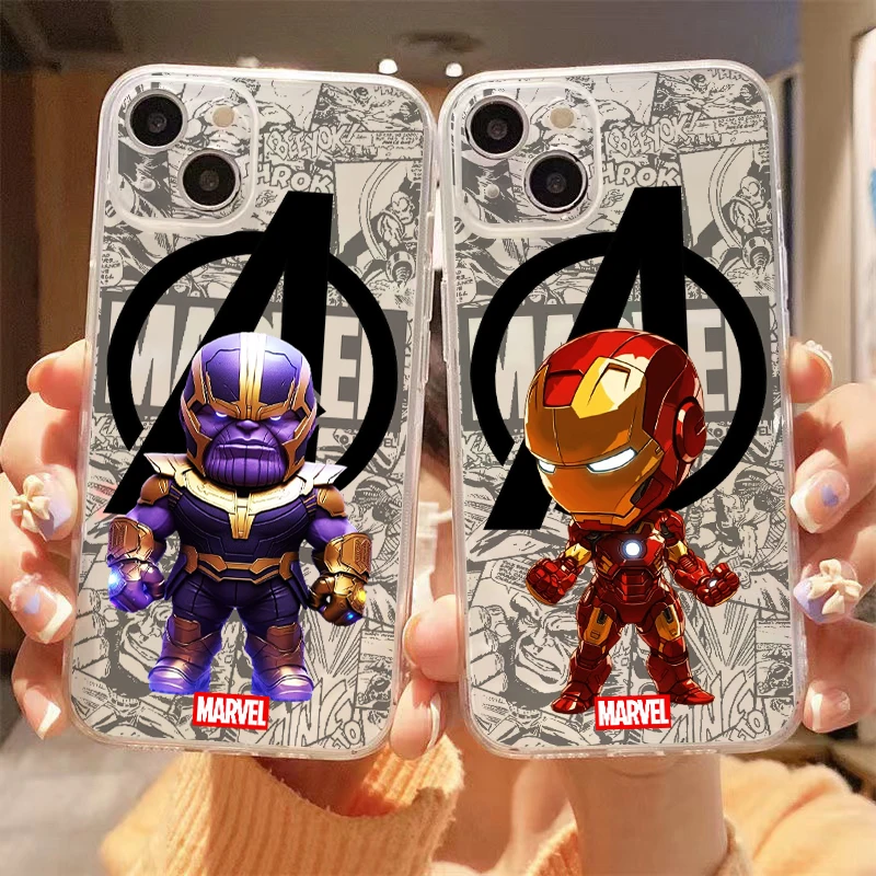 

Marvel Iron Man Thanos For iPhone 15 14 13 12 11 Pro Max Plus 13 12 Mini X XR XS Max Phone Case Funda Liquid Silicone Cover