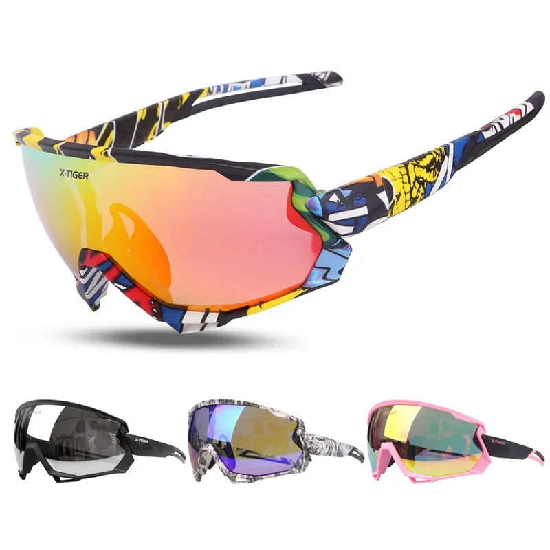 X-TIGER Cycling Sun Glasses UV400 Men Women Polarized  Bicycle Goggles Glasses 5/3 Lens MTB Sports Windproof Sunglasses Eyewear