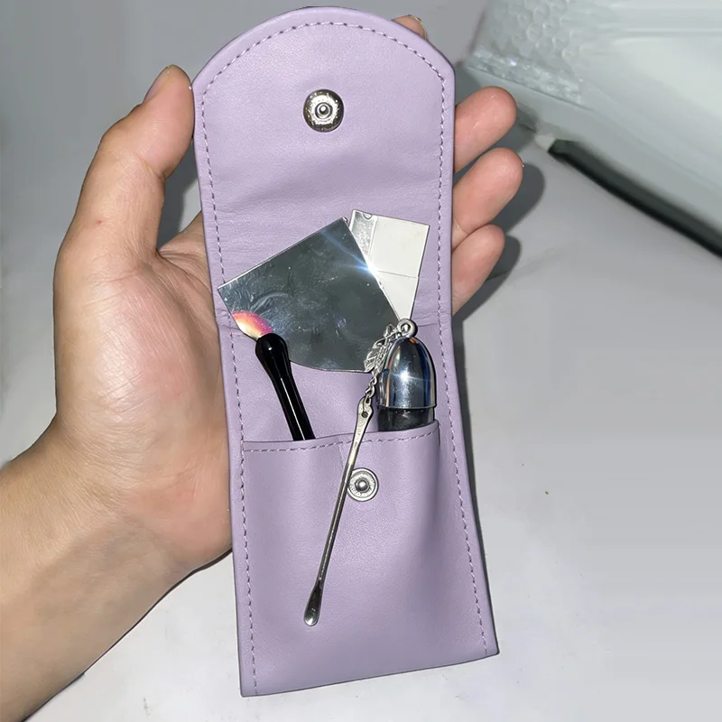 Purple Luxury Pouch PU Leather Travel Portable With Cutting Blade Smoking Accesion Outdoor Gift Bag Box Set5pcs view 2