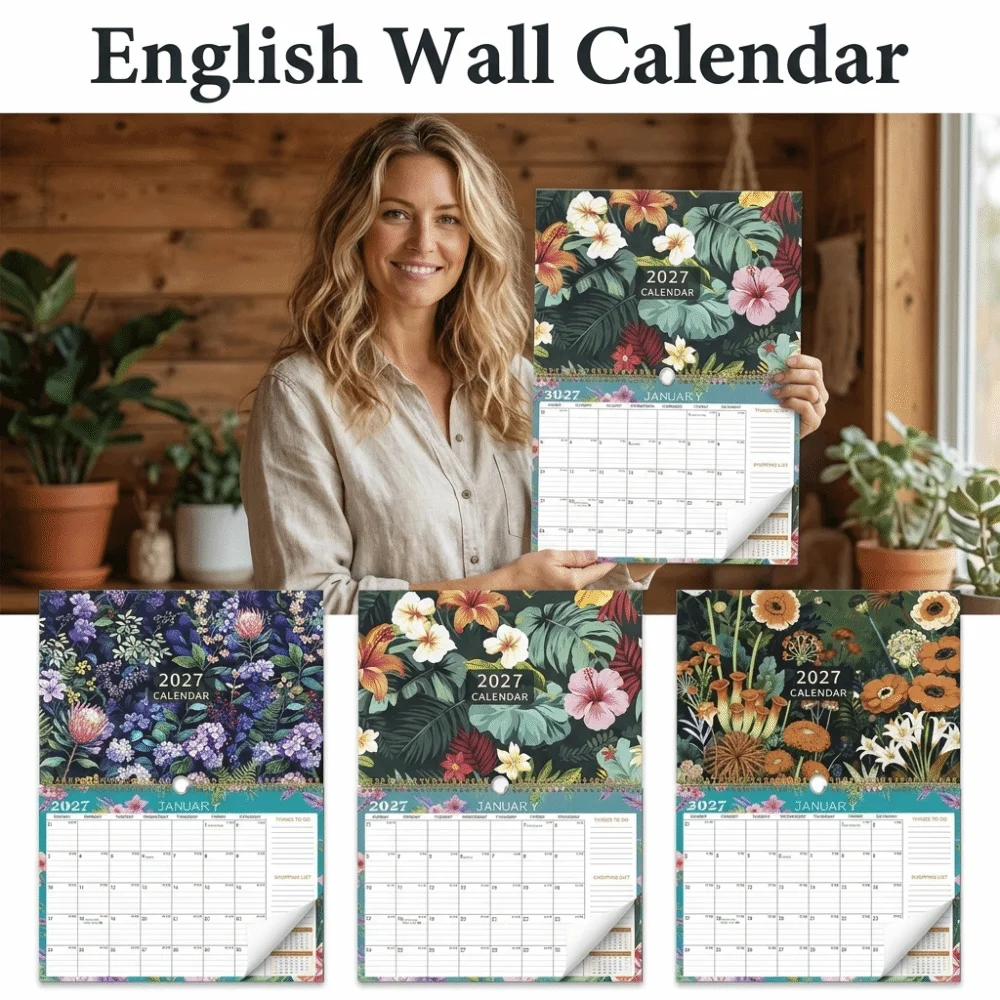 Monthly Layout 2027 English Wall Calendar Thick Paper Large Size Monthly Planner Calendar Spacious Planner Organizer
