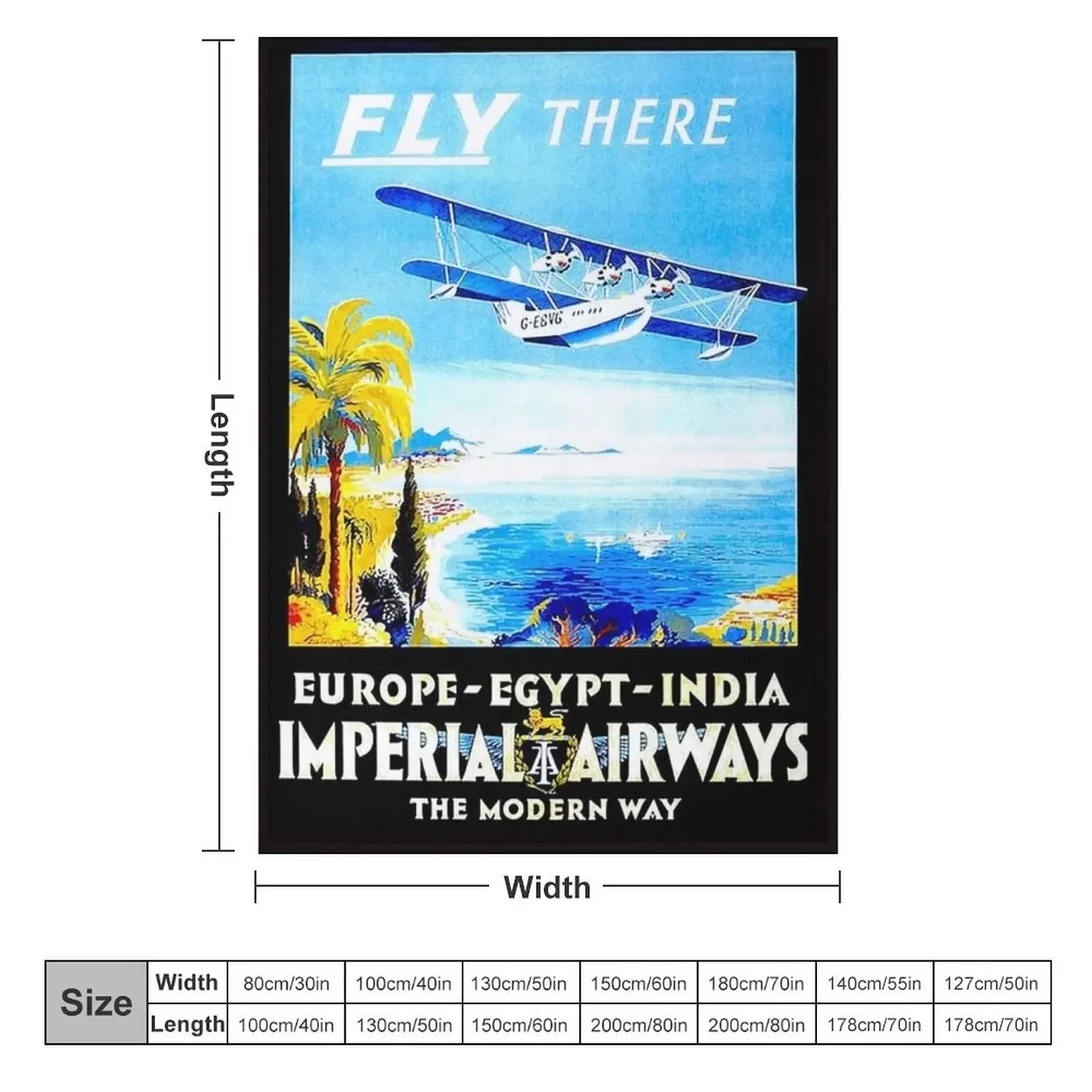 IMPERIAL AIRWAYS : Vintage Fly to Europe Egypt and India Advertising Print Throw Blanket Baby Single Bed linens Blankets