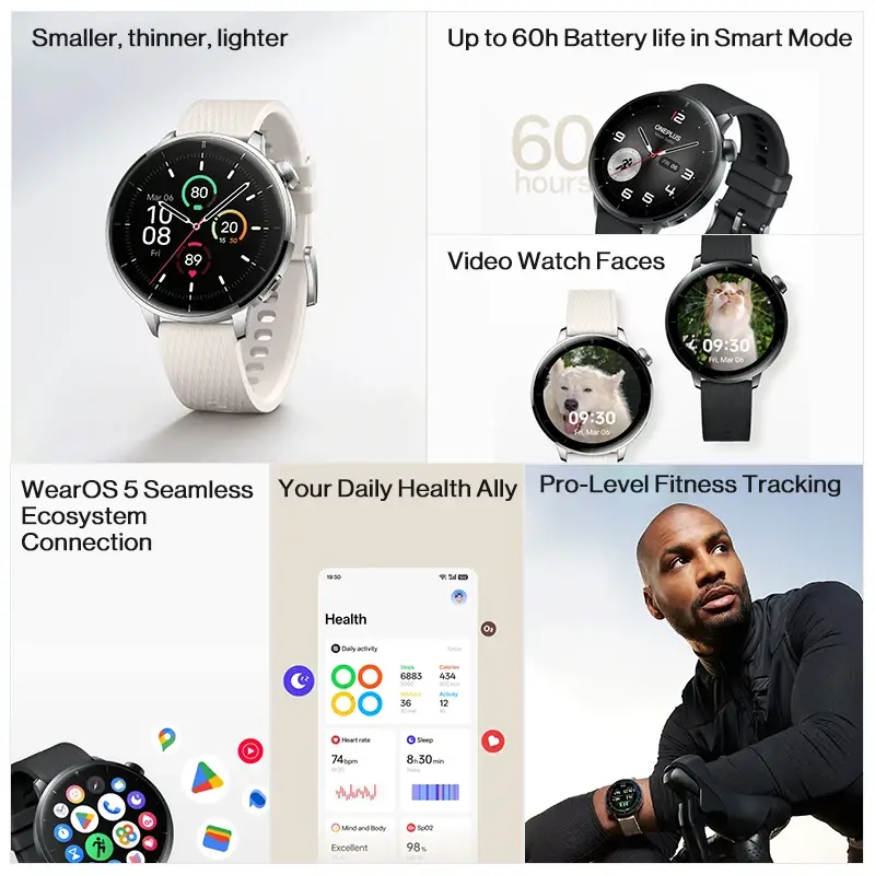 إصدار عالمي ساعة ذكية OnePlus Watch 3 مقاس 43 ملم بشاشة AMOLED 1.32 بوصة وبطارية تدوم حتى 60 ساعة بنظام Wear OS من Google وNFC - 6