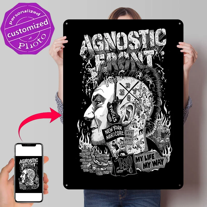 Agnostic Front Hardcore Punk Art 3D Texture Printed Poster Custom Vintage Metal Tin Plate Sign for Wall Art Home Decorations