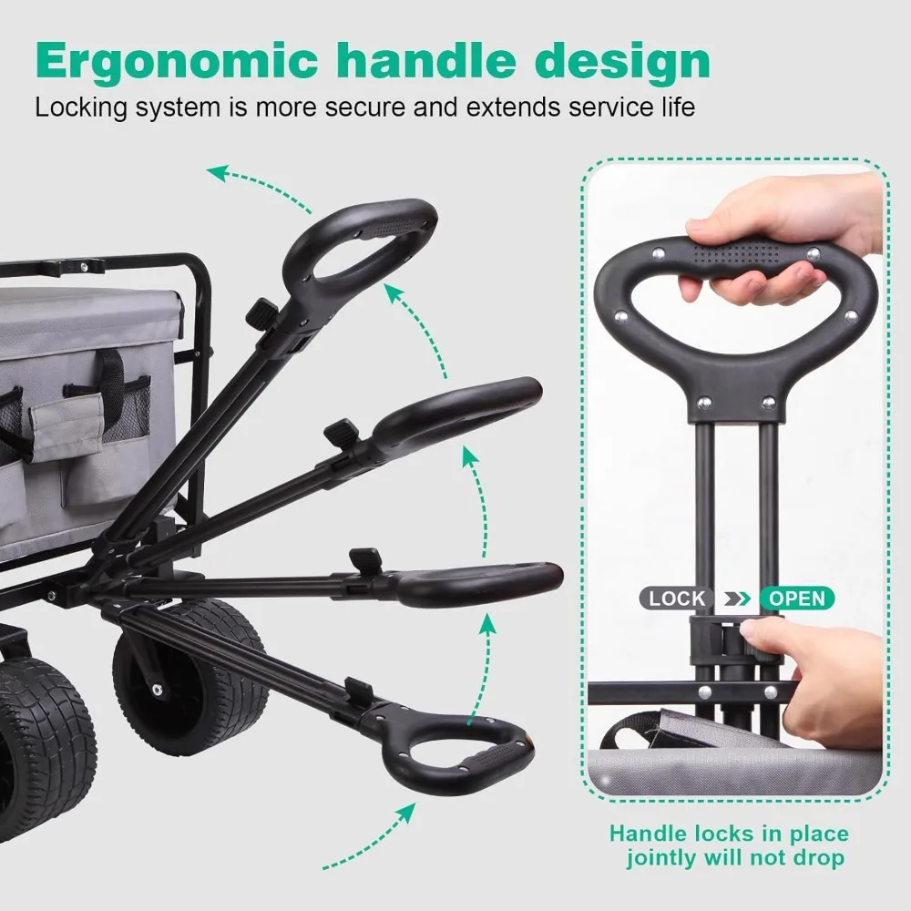 Heavy-Duty Folding Wagon com rodas grandes, vagão dobrável, interior espaçoso, 550lbs Peso Capacidade