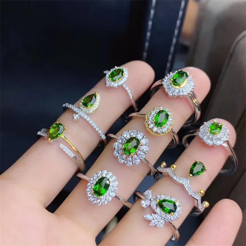 

Brazilian Chrome Diopside Adjustable Size Ring for Women 925 Sterling Silver Natural Genuine Gemstone Authentic with Certificate