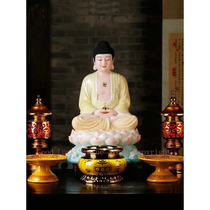 

30CM large- 2020TOP grade jade Porcelain gilding RULAI Sakyamuni Buddha # Home family efficacious bless Talisman Worship statue