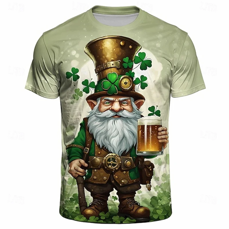 Irish St. Patricks Day 3D Print Lucky Four-leaf Clover T Shirt For Men Women Summer T-Shirts Harajuku Green Tees Oversize Tops