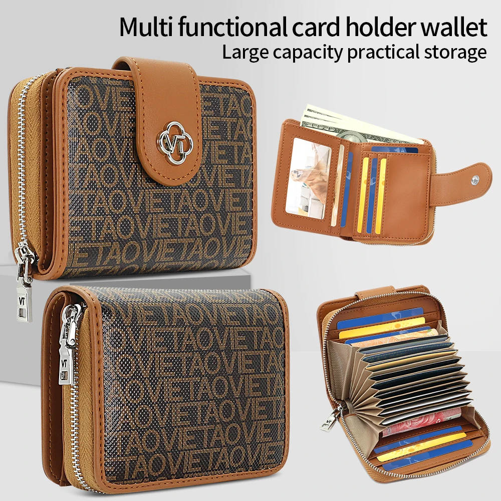 

VIETAO High-End PU Leather Zipper Cards Holder Wallet - Elegant Compact Organizer for Credit Debit Cards Wallet Clip, Brown
