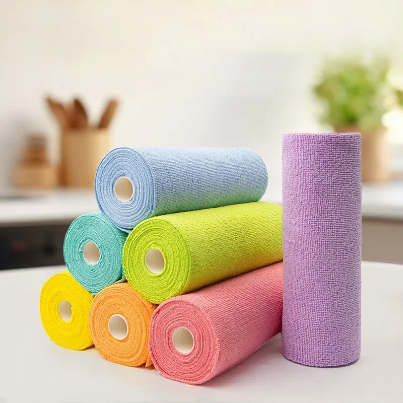 Reusable Cleaning Wipe Household Kitchen Cloth Microfiber Towel Rolls Dish Rags Wash Paper Towel Replacement 1 Roll of 20 Sheets