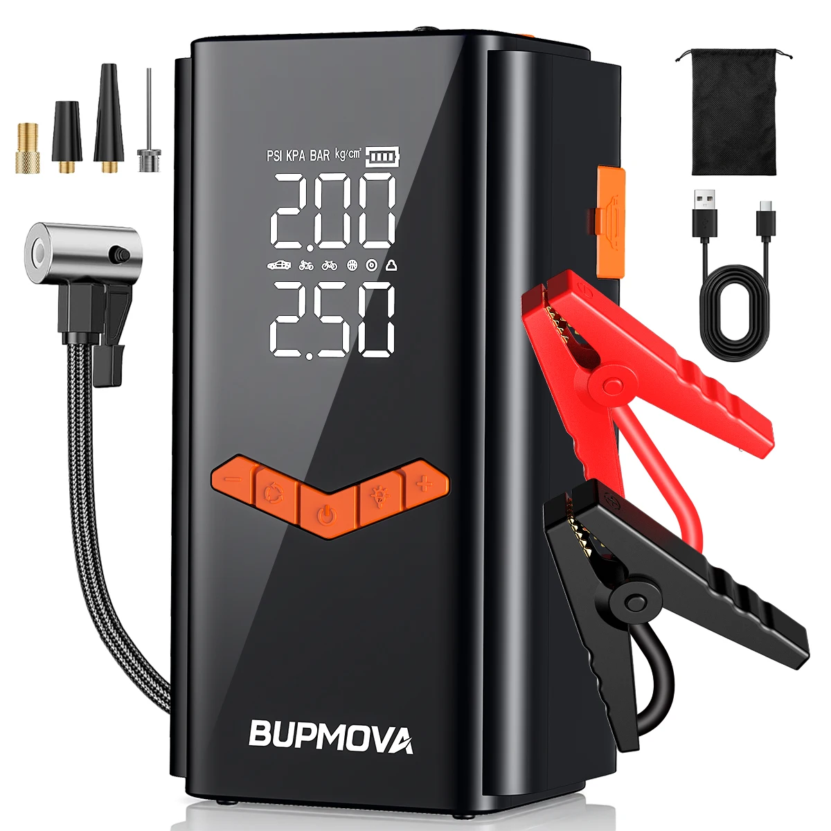 1500A peak Multi-functional Emergency Start Power Supply with Air Pump, 150PSL Portable Car Battery Starter, Digital Tire Inflator, Suitable for ALL Gasoline Or 10L Diesel Battery, LED Emergency image 3