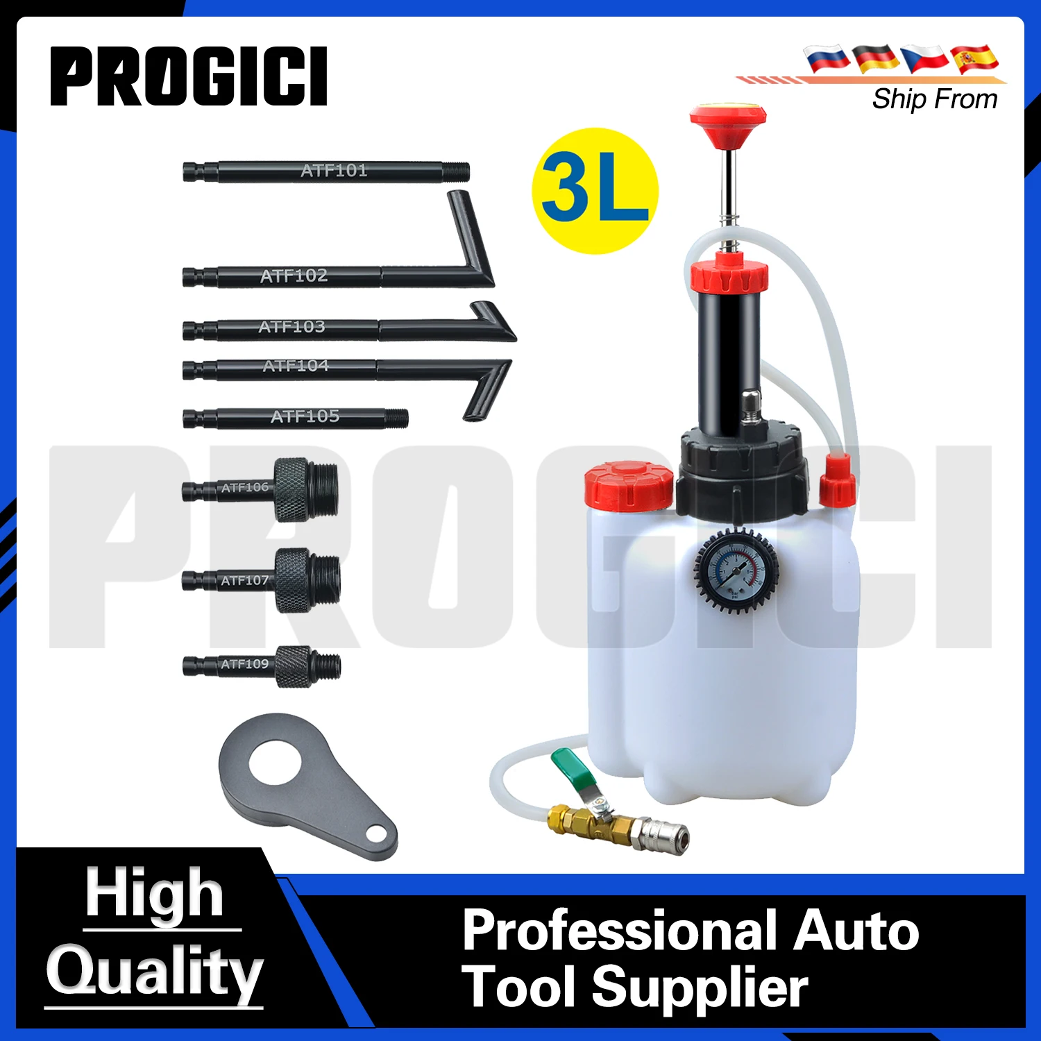 PROGICI 3L 8PCS Sistema di Riempimento Olio per Trasmissione Manuale Pompa Manuale/Pompa Pneumatica Automatica per Olio del Cambio con Adattatori