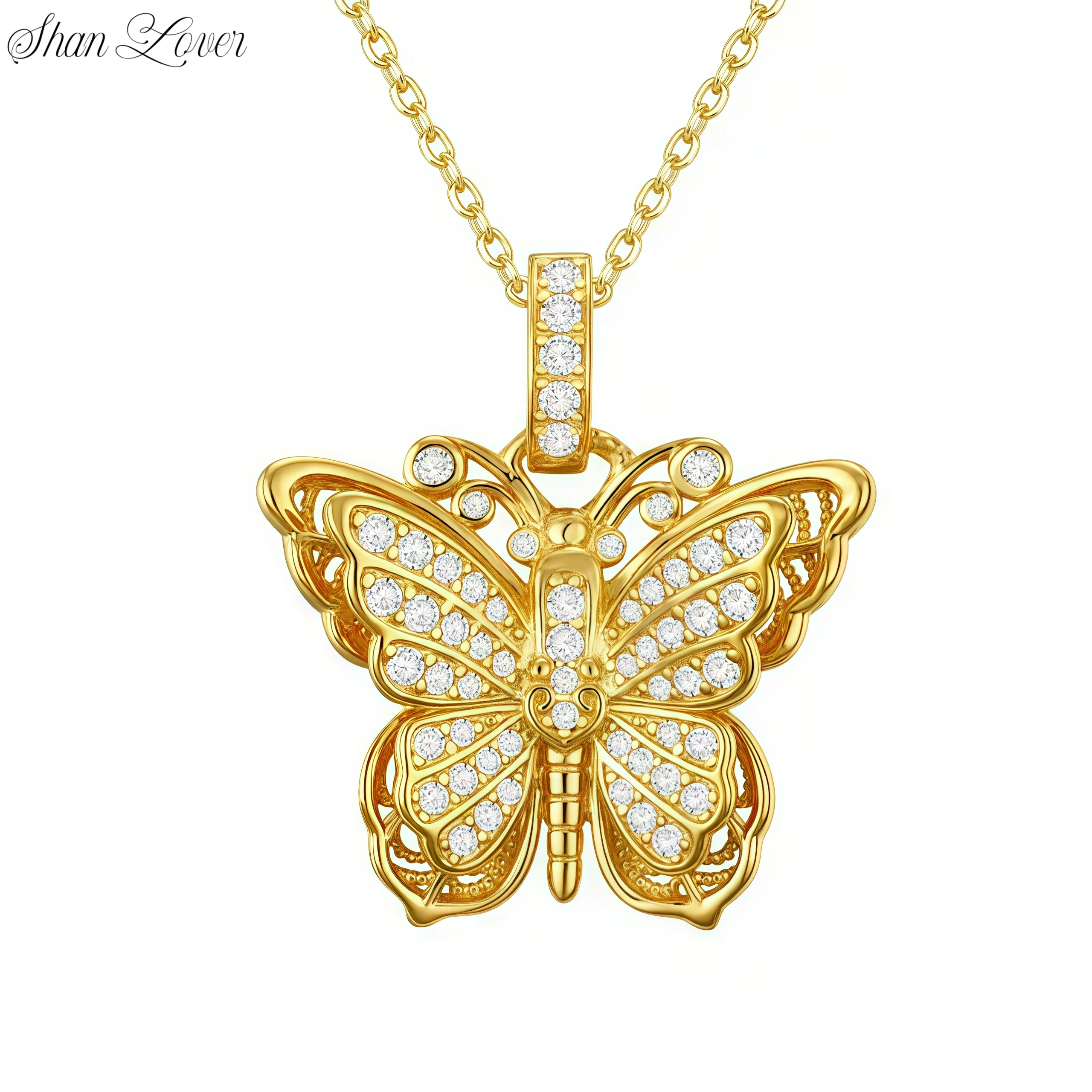 ShanLover Brand Women Butterfly Necklace s925 S 925 Sterling Silver Pendant 18k Gold Plated Platinum White Gold Plating Jewelry