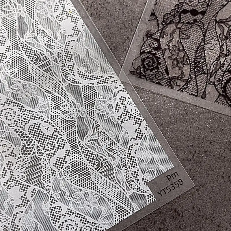 レースエンボス/フラットネイル箔黒、白転写紙セクシーなネイルアートステッカーストライプレースマニキュアデカール爪の装飾