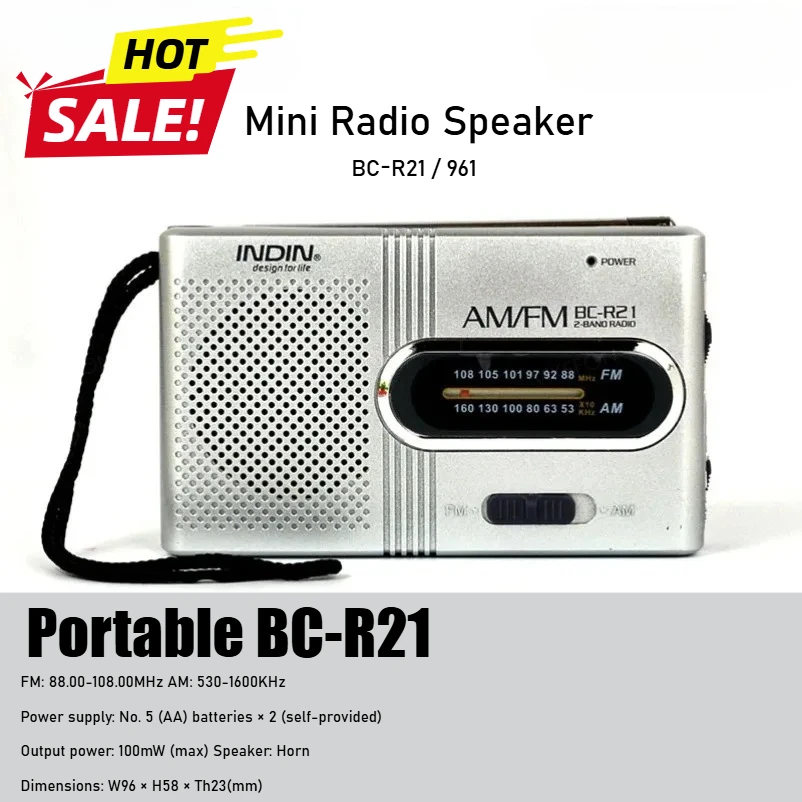 BC-R21 /961 Mini radio portátil AM/FM: recepción de largo alcance, duración de la batería extendida, ideal para actividades al aire libre, trotar