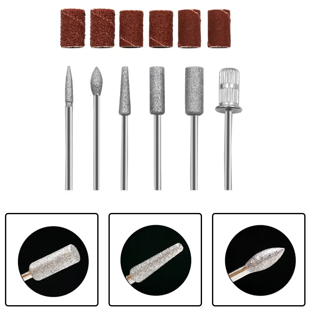 Metal moagem cabeças para unha polimento, prego completo brocas, anéis de lixa, 12pcs