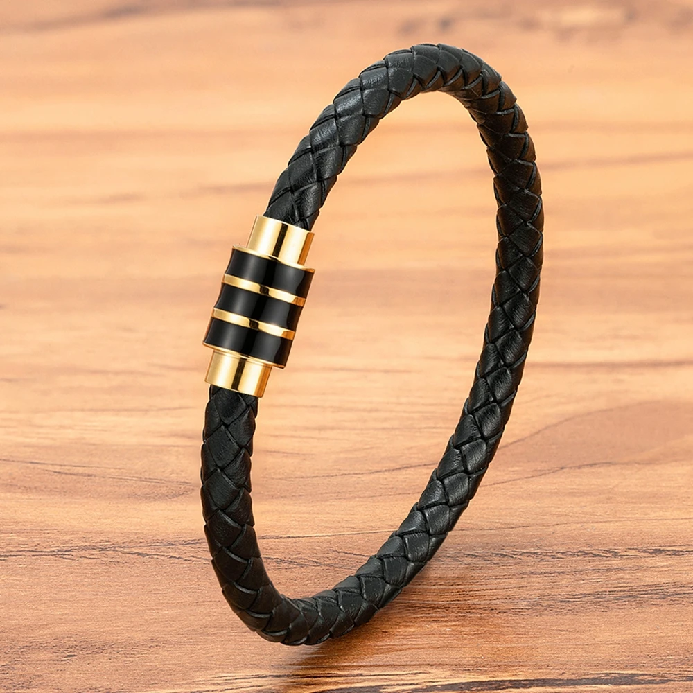 TYO Top Quality Braided Leather Simple Mens Bracelets Geomteric Stainless Steel Magnetic Clasp Jewelry Dropshipping Wholesale