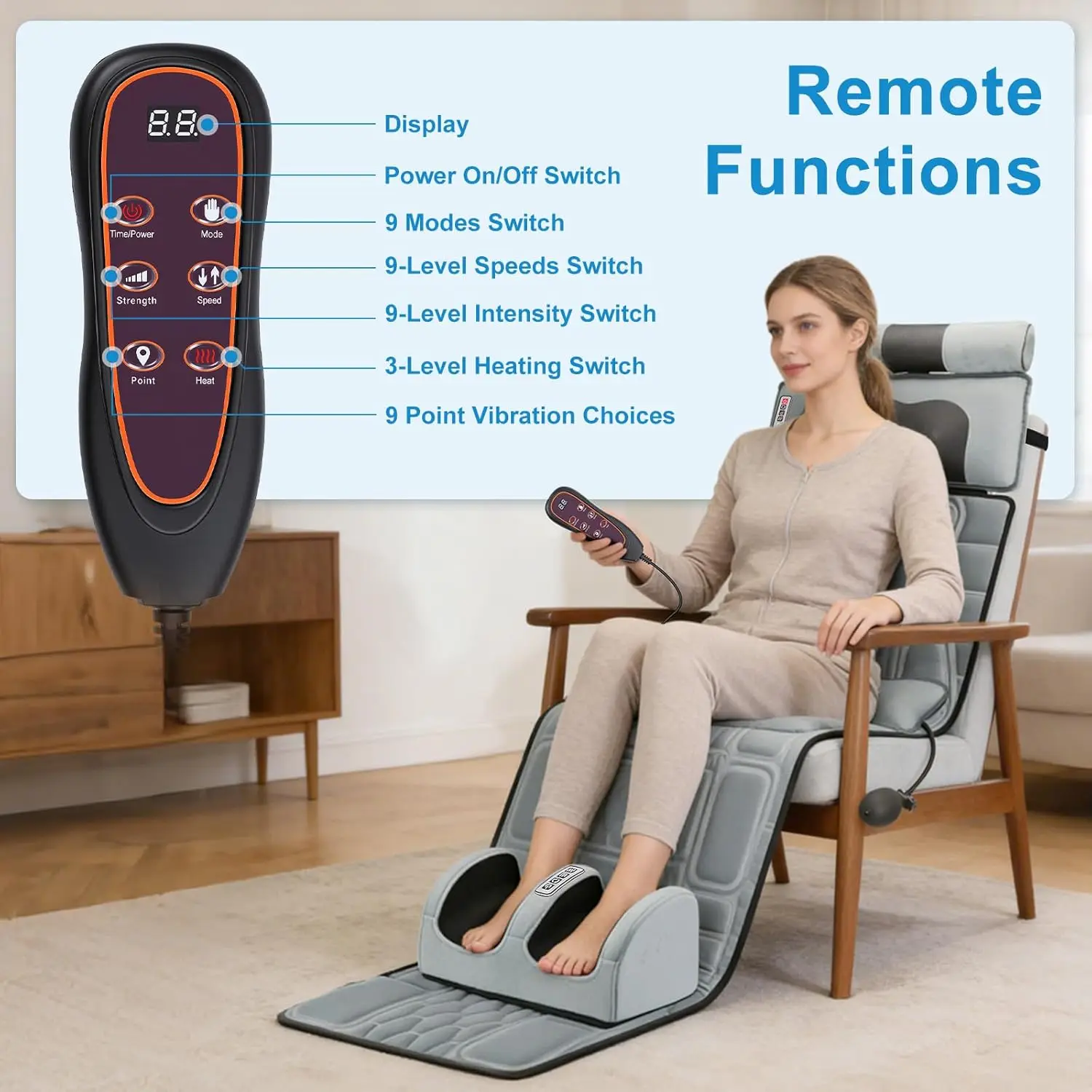 Multifunctional Full Body Heated Massage Mat 10 Vibration Motors Back Neck Foot Massager with Lumbar Support Anti-Slip Bottom Earplugs Included for Bed Sofa Home Office Relaxation view 7