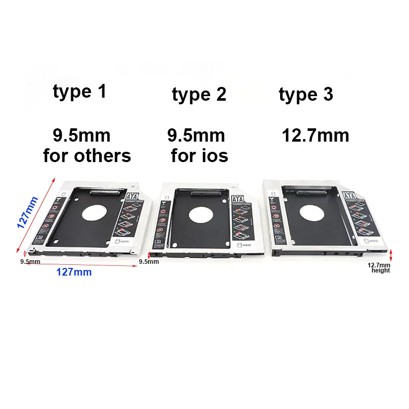 Aluminum 2nd Second Hdd Caddy  Hard Disk Drive Case 9.5mm 12.7mm Optibay for SATA 3.0 2.5\'\' SSD DVD CD-ROM Enclosure Adapterbox