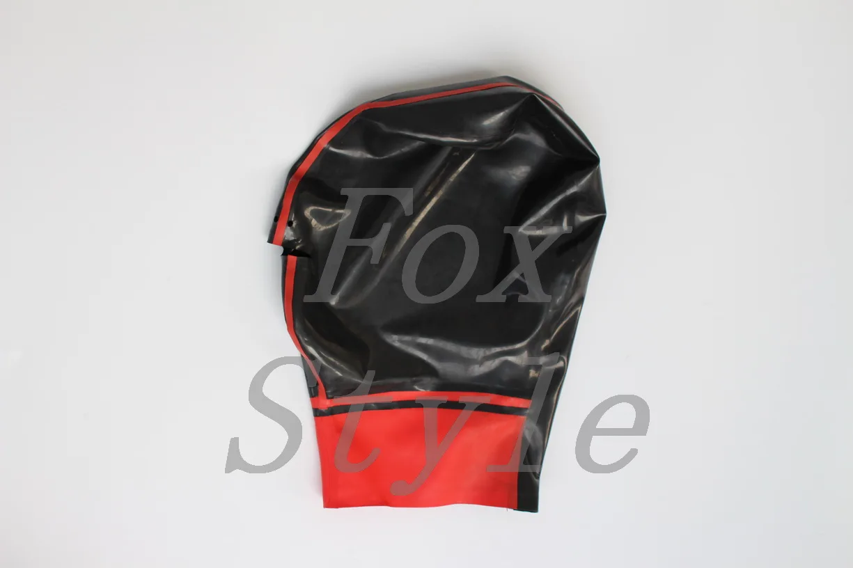 adults's natural rubber latex hoods in Black and red trim in sale price  open nose and mouth only